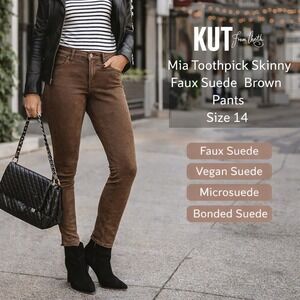 KUT from the Kloth Mia Toothpick Skinny Pants Faux Suede Brown Womens 14 Stretch